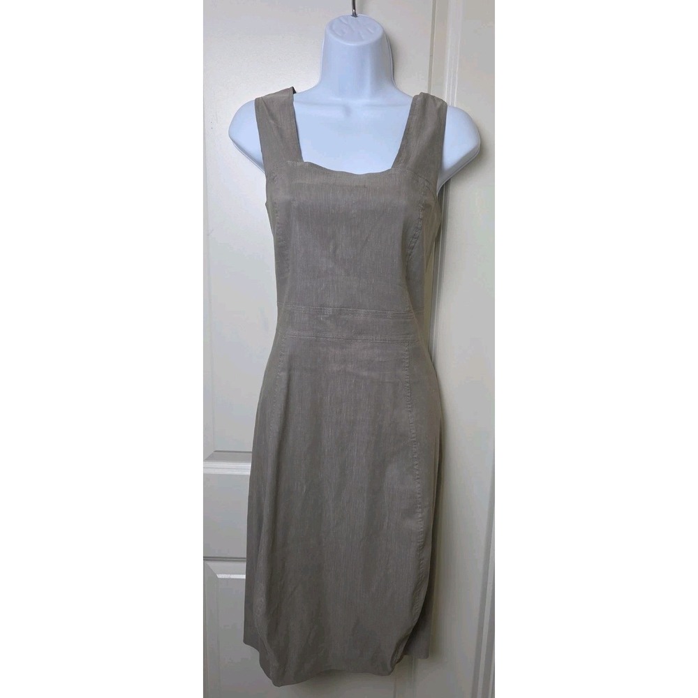 Sarah Pacini Italy Linen Stretch Bubble Hem Sheath Dress Tan Size 1 US S/M